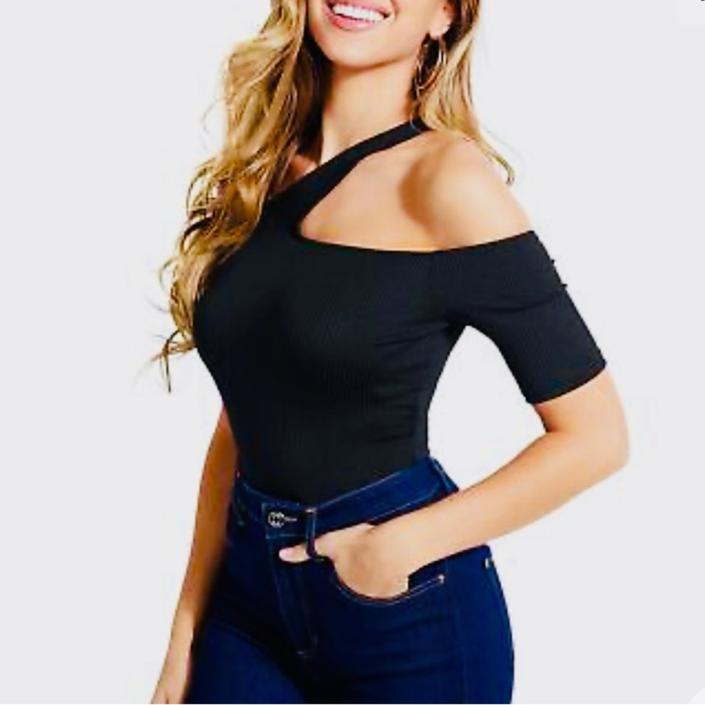 Guess Asymmetrical Neck Thong Snaps Bodysuit